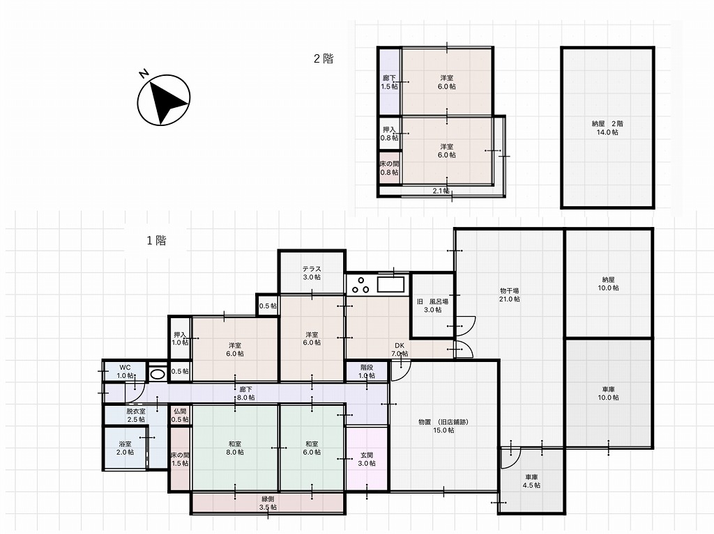 Floor plan for 1940s wood house on a large plot in Yamaguchi