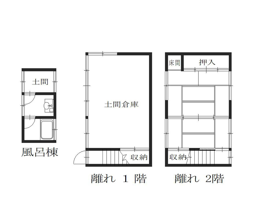 Floor plan for 1980s wood house with storehouses in Hiyoshi, Nantan