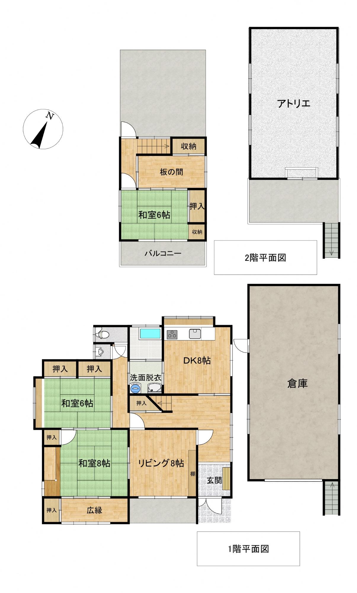 Floor plan for 1970s wood house with storehouses in Yamaguchi