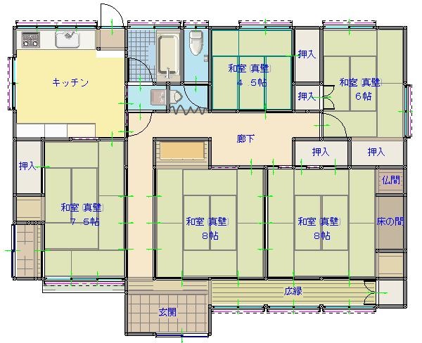 Floor plan for 1990s wood house on a large plot in Iriki, Satsumasendai