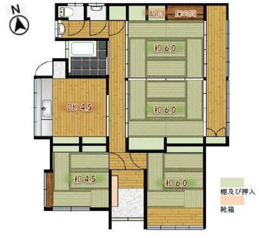 Floor plan for 1960s wood house, 6-min walk to station, Kumamoto