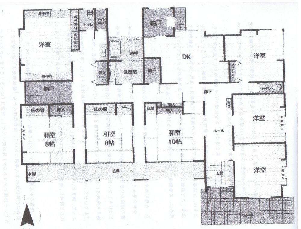 Floor plan for 093 / Single-story house in a residential area on elevated terrain. Many rooms.