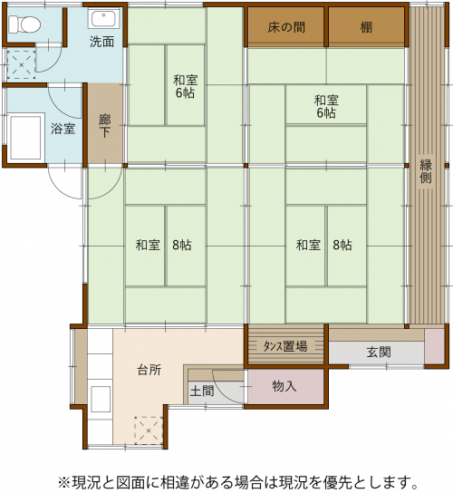 Floor plan for 1940s wood house, 20-min walk to station, Kitakata, Yusui