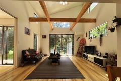 Bright quiet corner property with two-sided wide wood terrace and hot spring water inlet possibility, meticulously built new single-story house