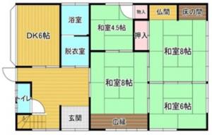 Floor plan for 1970s wood house in Niigata