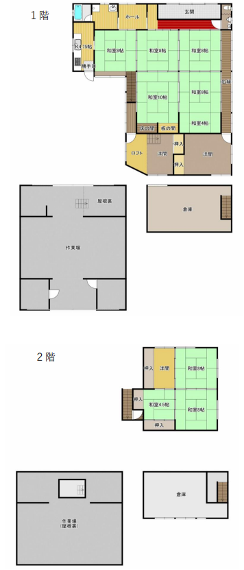 Floor plan for 1980s wood house with storehouses in Ishikawa
