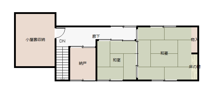 Floor plan for 1970s wood house with storehouses in Kyotango, Kyoto
